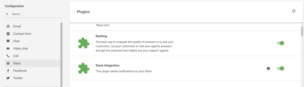 Активная интеграция Slack в разделе расширений LiveAgent